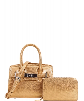 2-in-1 Top Handle Fashion Mettalic Satchel Set ZG-9068A GOLD